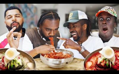 British Rappers Try Korean Spicy Cold Noodles!