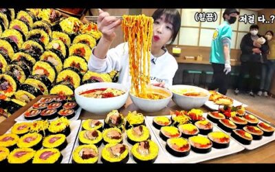 팔뚝만한 노란김밥?😳 압구정 라면과 키토김밥 먹방