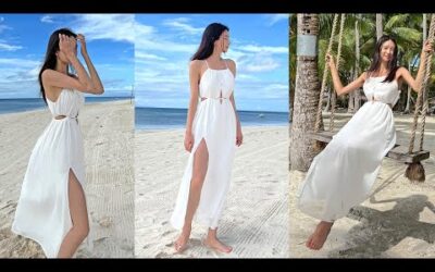 [세로룩북] 화이트비치에서~~ 사루비아 화이트 롱원피스/모노빈제이/호캉스원피스/바캉스원피스/비치원피스/비치웨어/bluelongdress/beachwear/lookbook