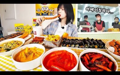 28cm 대왕 오징어 튀김 크기가..😳 매운 가래떡 떡볶이와 분식 먹방