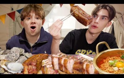 British Uni Students Go Camping in Korea!! Pork Belly + Oyster BBQ with Ramyeon Breakfast!!!