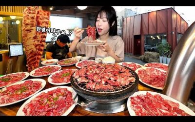 여기 소고기랑 무생채가 미쳤어요..🥺 쯔양팀 회식장소에서 소갈비 20인분 먹방