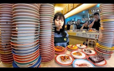 회전초밥 몇접시 먹었는지 직원들이 내기를 했어요🤣 한접시에 1300원 회전초밥 먹방