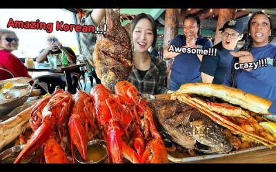 LA1탄)미국인 놀래키기😂 음료만 25잔?! 대왕 시푸드 트레이 2판 도전먹방