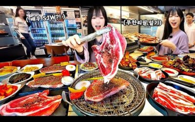 갈비 무한리필집에서 진짜 예쁜 배우님을 만났습니다🥹 스테이크 무한리필 먹방